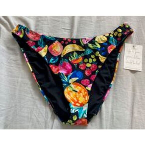 NWT Show Me Your MUMU Bikini Bathing Suit Bottom Black Colorful Fruit XL - Picture 1 of 6